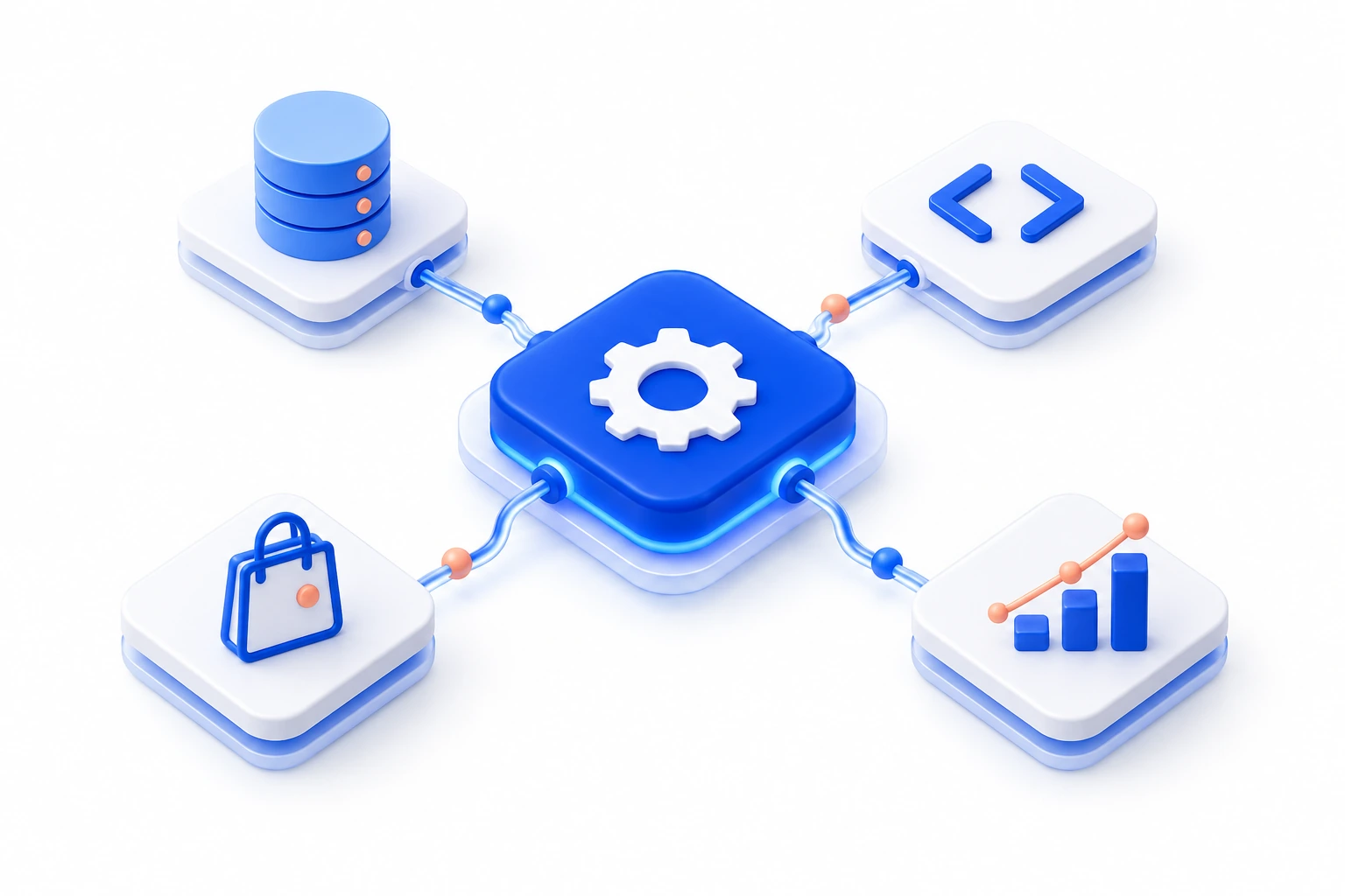 Illustrative commerce dashboard and connected software interfaces