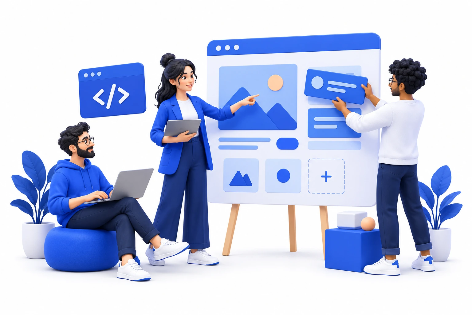 Concept illustration of designers and engineers collaborating