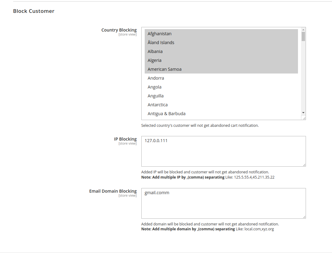 Customer Restrictions Configurations